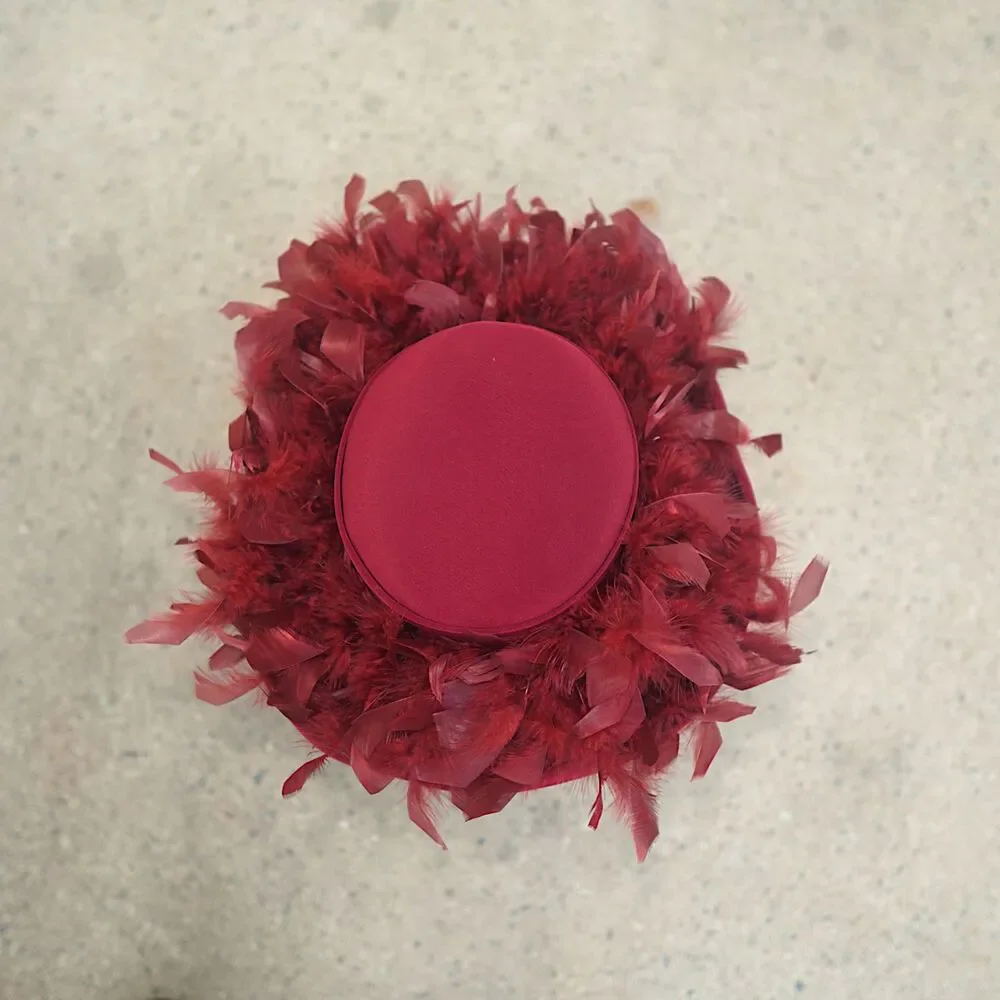 Vintage Gilbert and Ivy Burgundy Wool Feather Pillbox Hat / Fascinator